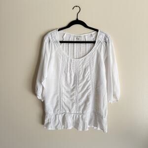 Banana Republic White Ruffle Hem Boho Peasant Blouse Medium Cottage Core Trad